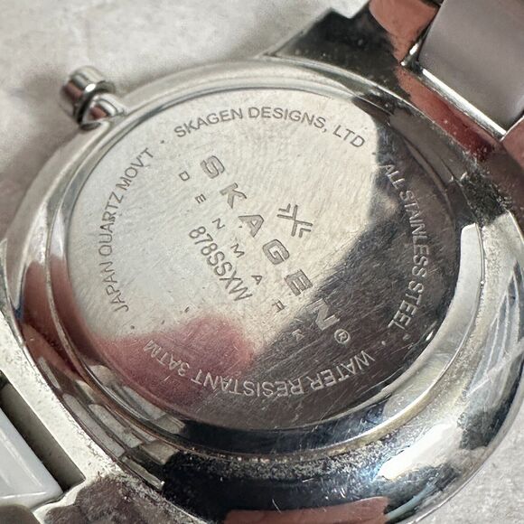 Skagen Watch Womens 30mm MOP Dial Steel White Silver Tone 6" Quartz New Battery - Picture 8 of 11
